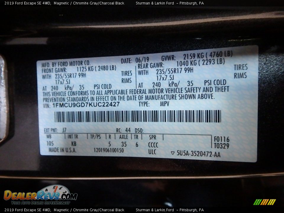 2019 Ford Escape SE 4WD Magnetic / Chromite Gray/Charcoal Black Photo #11