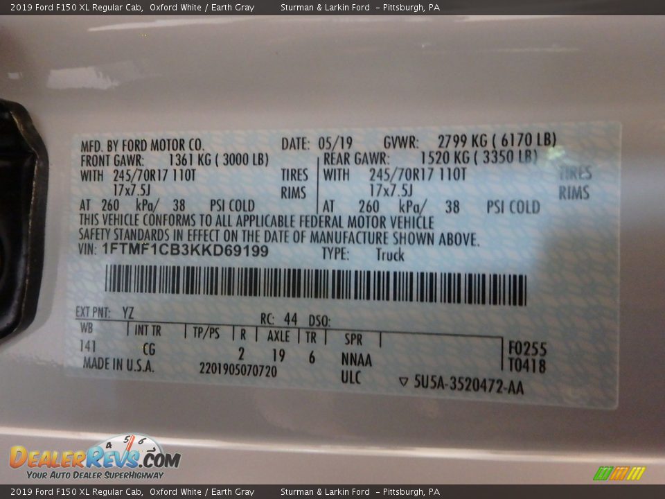 2019 Ford F150 XL Regular Cab Oxford White / Earth Gray Photo #10