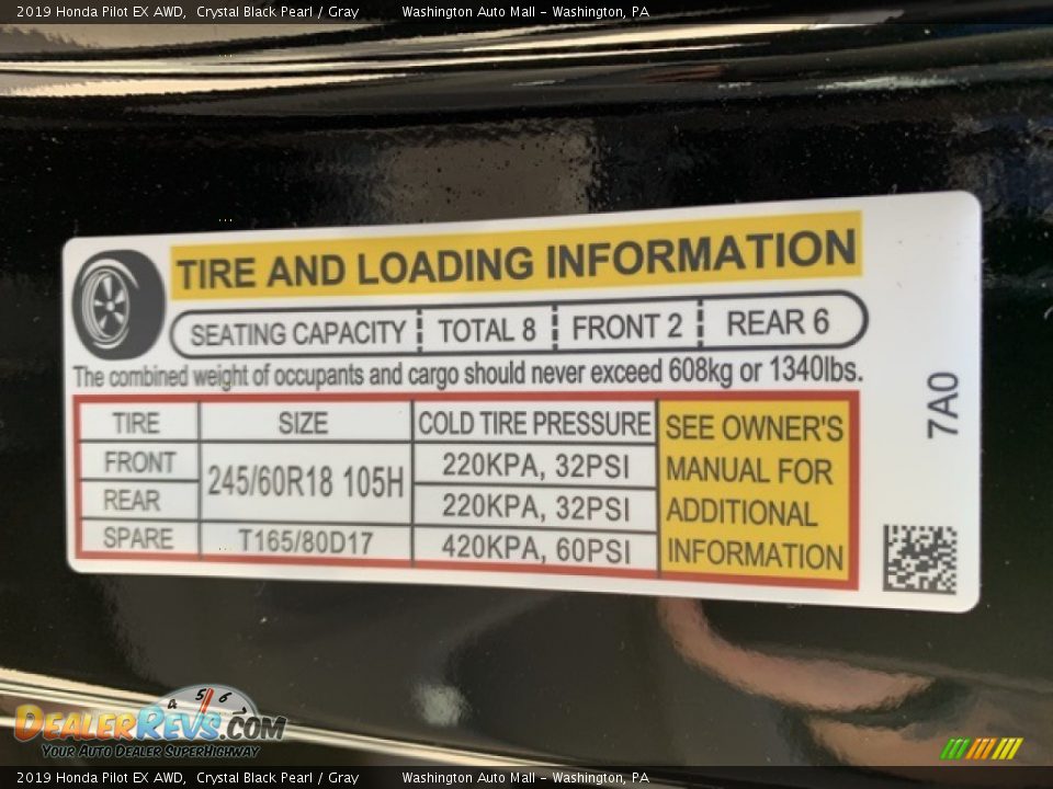 2019 Honda Pilot EX AWD Crystal Black Pearl / Gray Photo #8