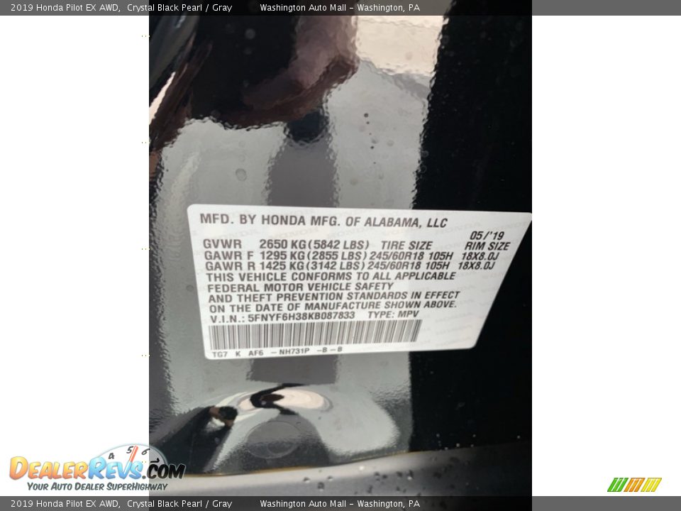2019 Honda Pilot EX AWD Crystal Black Pearl / Gray Photo #9