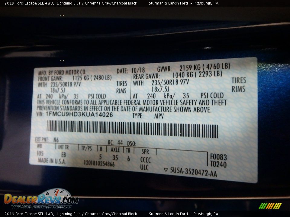 2019 Ford Escape SEL 4WD Lightning Blue / Chromite Gray/Charcoal Black Photo #11