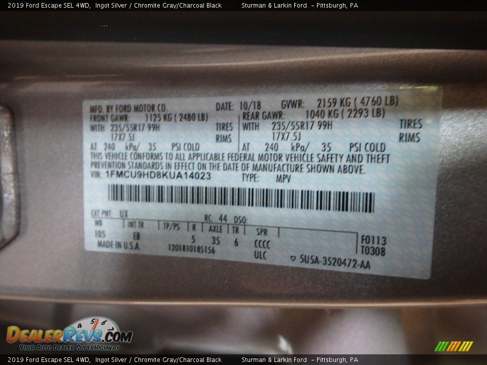 2019 Ford Escape SEL 4WD Ingot Silver / Chromite Gray/Charcoal Black Photo #11