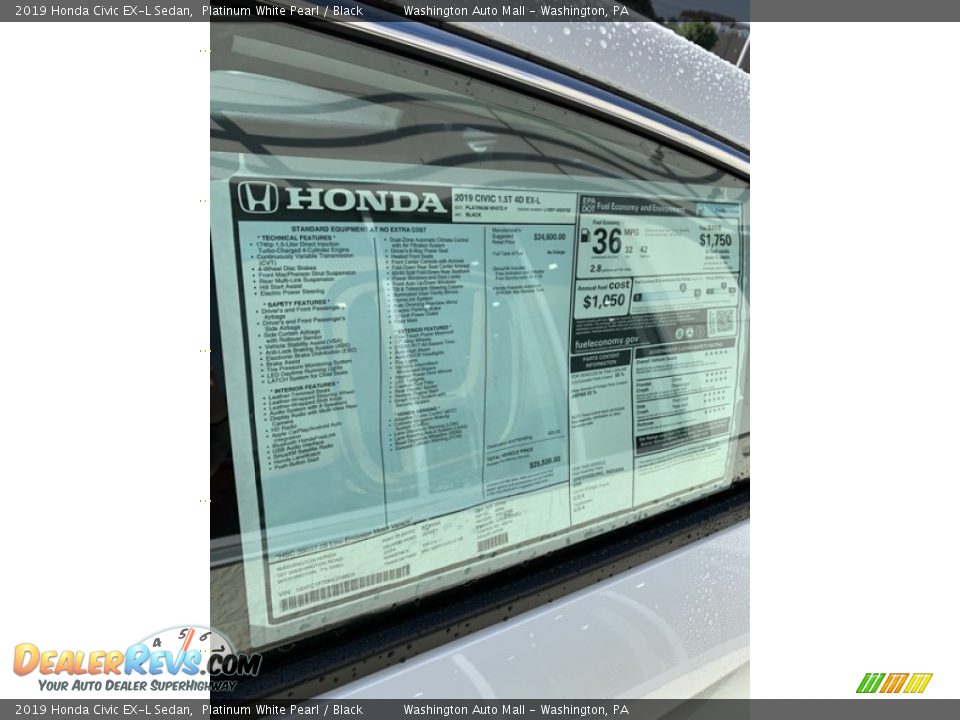2019 Honda Civic EX-L Sedan Platinum White Pearl / Black Photo #15