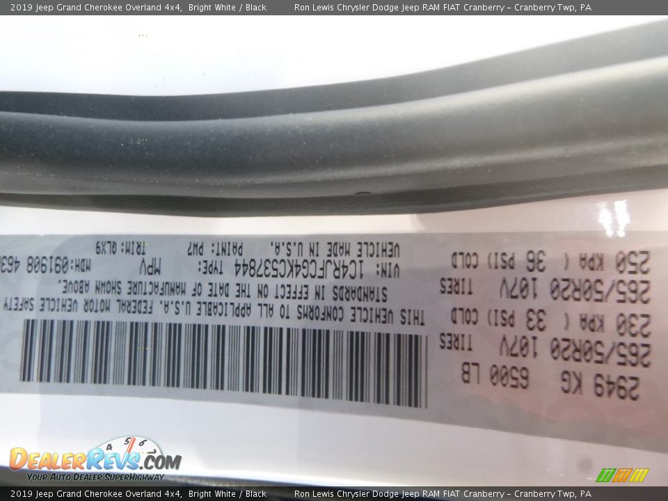 2019 Jeep Grand Cherokee Overland 4x4 Bright White / Black Photo #11