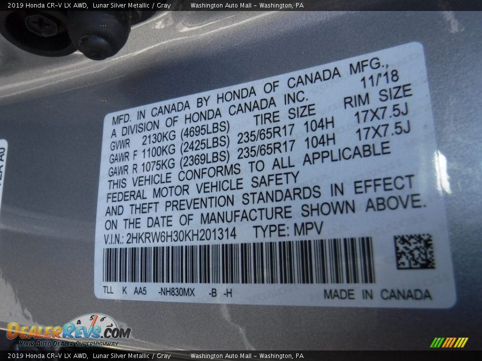 2019 Honda CR-V LX AWD Lunar Silver Metallic / Gray Photo #24