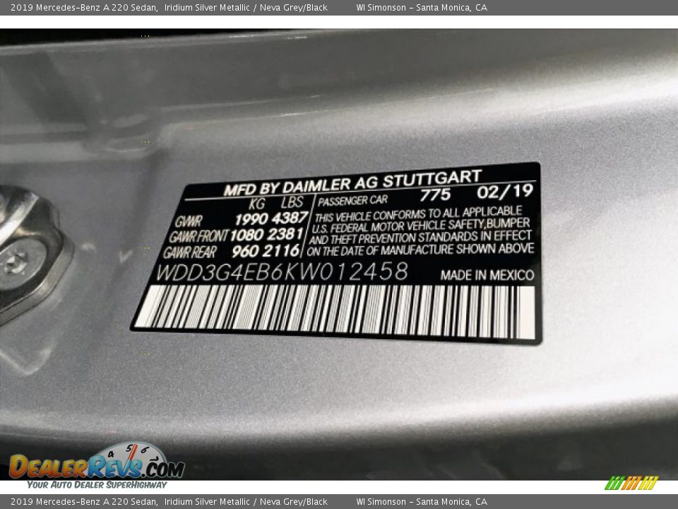 2019 Mercedes-Benz A 220 Sedan Iridium Silver Metallic / Neva Grey/Black Photo #11