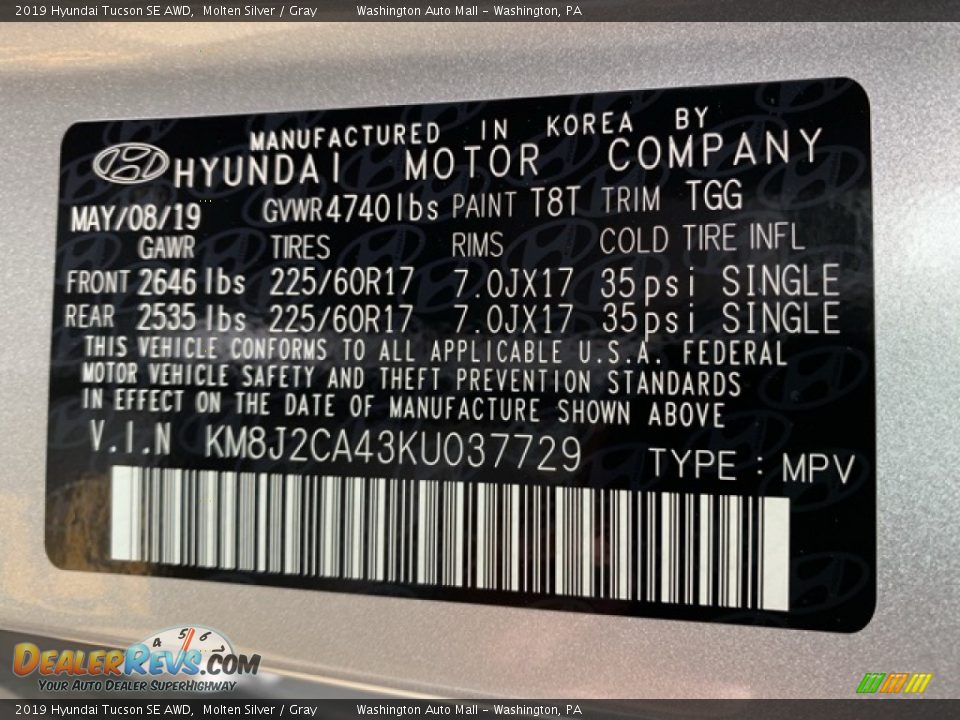 2019 Hyundai Tucson SE AWD Molten Silver / Gray Photo #10
