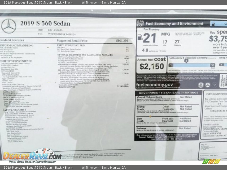 2019 Mercedes-Benz S 560 Sedan Black / Black Photo #10