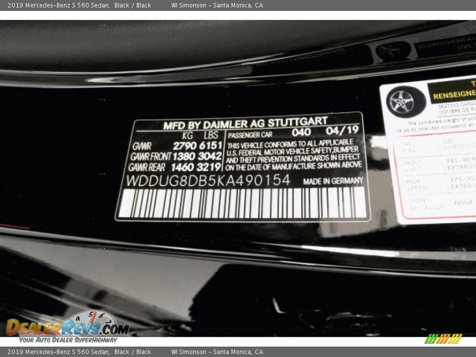 2019 Mercedes-Benz S 560 Sedan Black / Black Photo #11