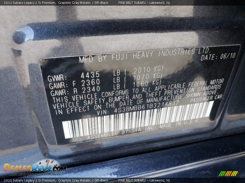 2011 Subaru Legacy 2.5i Premium Graphite Gray Metallic / Off-Black Photo #26