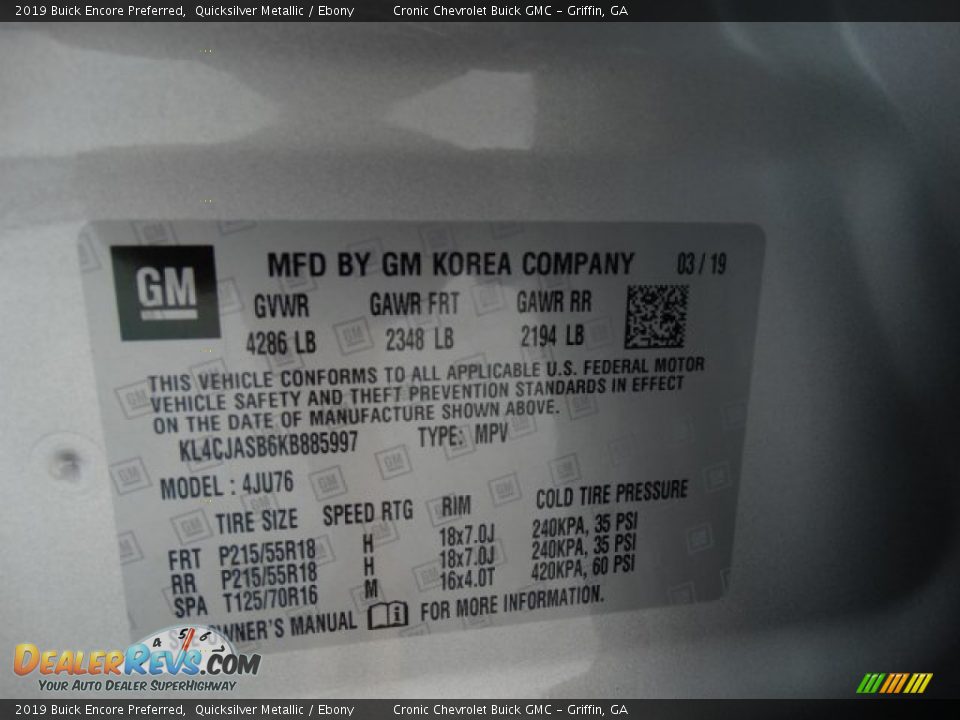 2019 Buick Encore Preferred Quicksilver Metallic / Ebony Photo #29