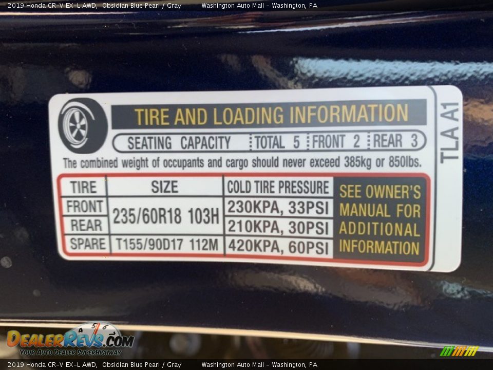 2019 Honda CR-V EX-L AWD Obsidian Blue Pearl / Gray Photo #8