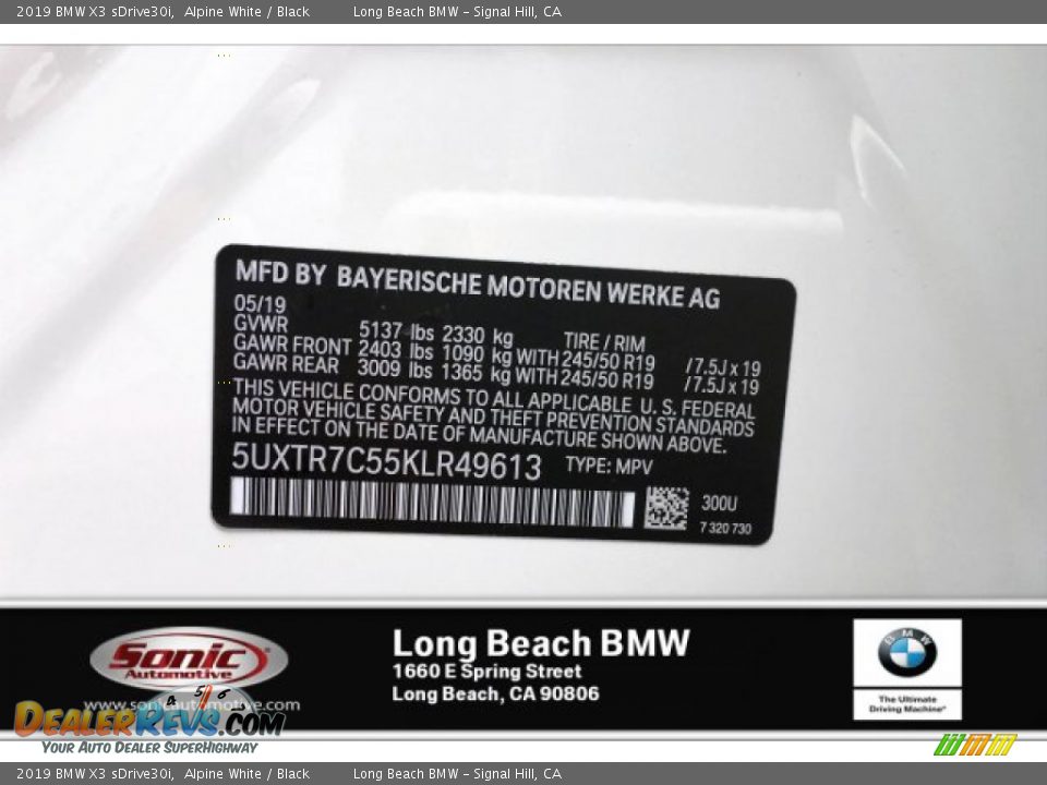 2019 BMW X3 sDrive30i Alpine White / Black Photo #11