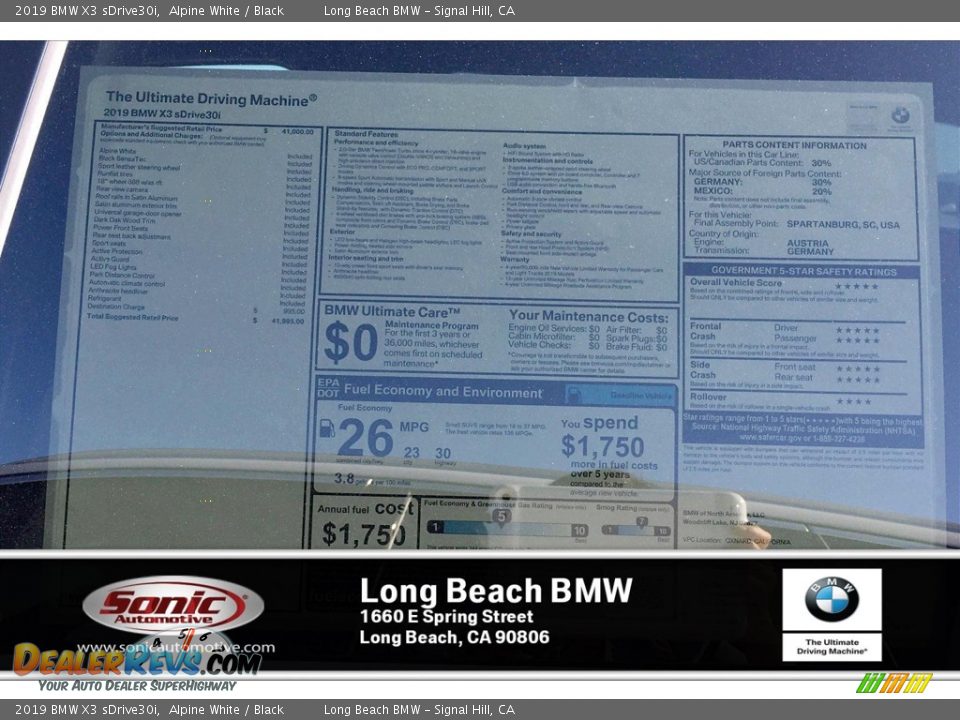 2019 BMW X3 sDrive30i Alpine White / Black Photo #10