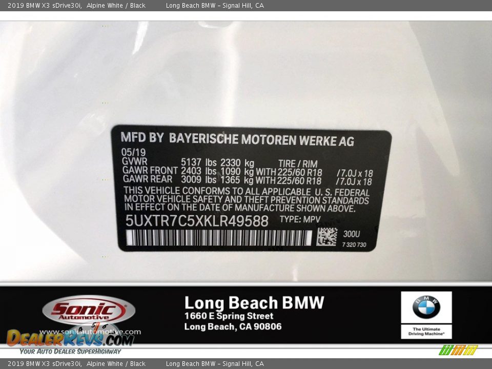 2019 BMW X3 sDrive30i Alpine White / Black Photo #11