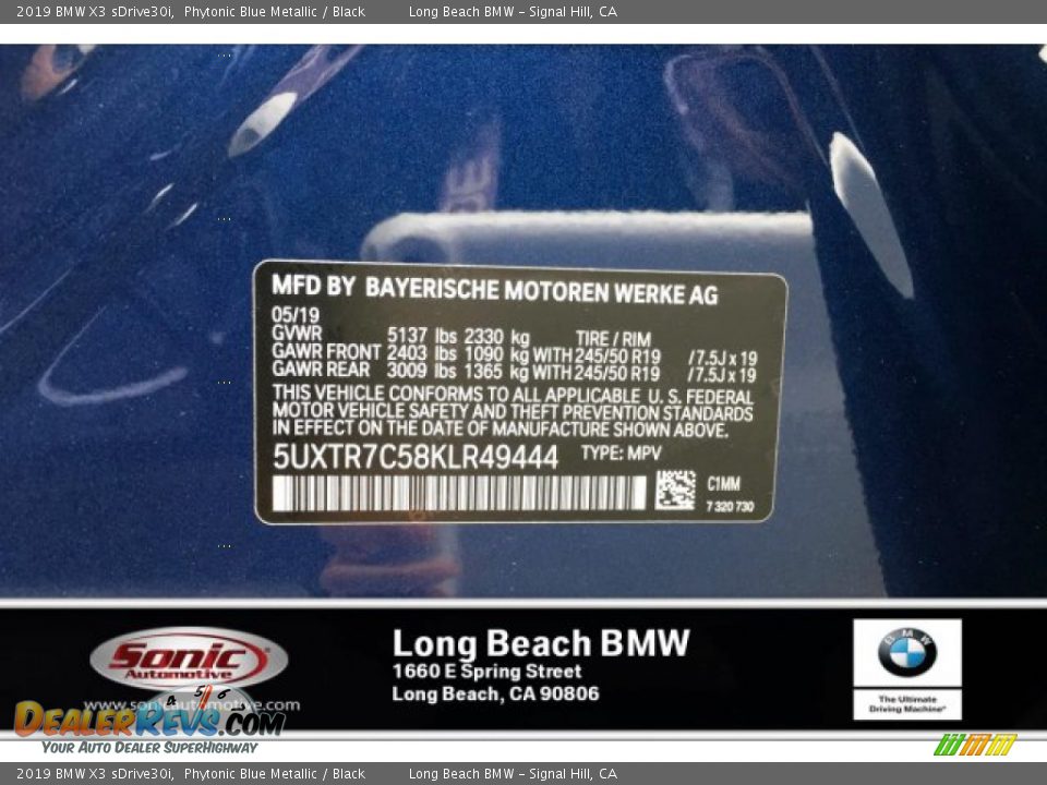 2019 BMW X3 sDrive30i Phytonic Blue Metallic / Black Photo #12