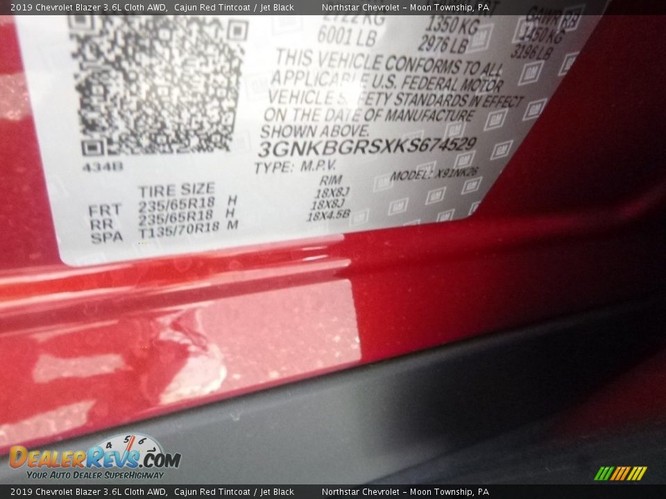 2019 Chevrolet Blazer 3.6L Cloth AWD Cajun Red Tintcoat / Jet Black Photo #15
