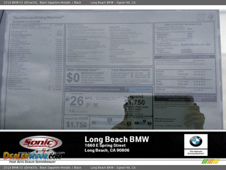 2019 BMW X3 sDrive30i Black Sapphire Metallic / Black Photo #10