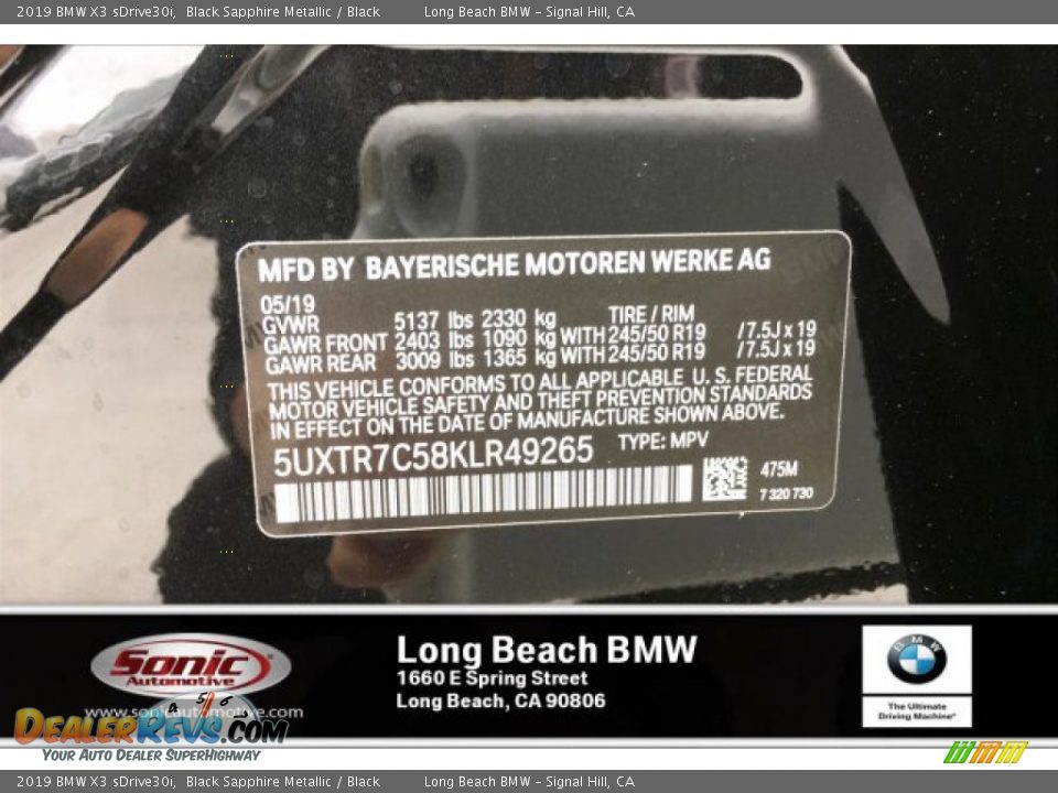 2019 BMW X3 sDrive30i Black Sapphire Metallic / Black Photo #11