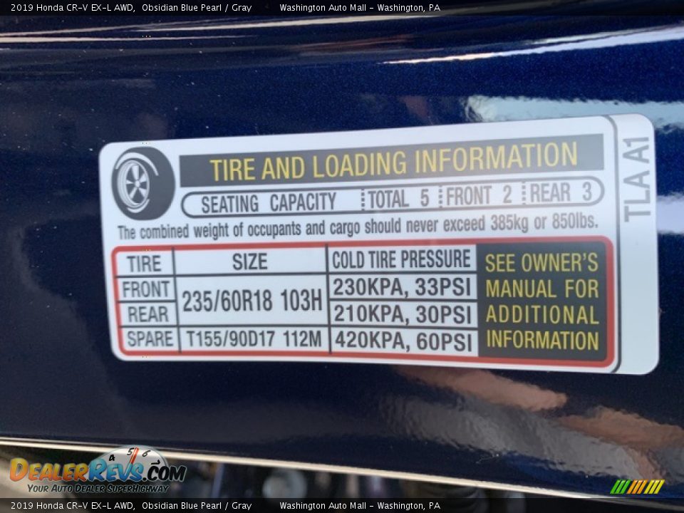 2019 Honda CR-V EX-L AWD Obsidian Blue Pearl / Gray Photo #8