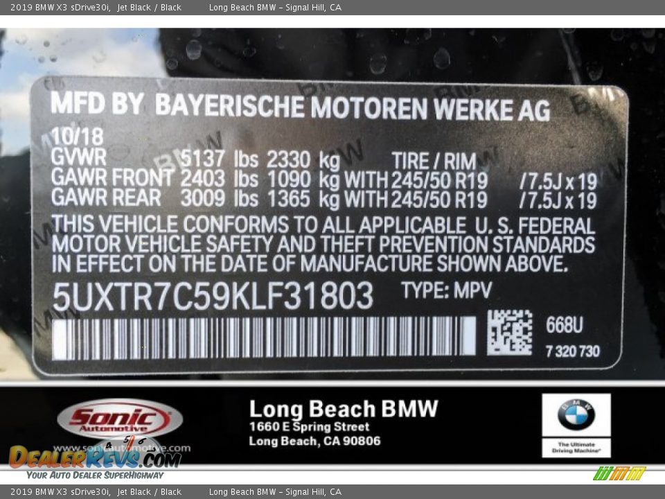 2019 BMW X3 sDrive30i Jet Black / Black Photo #11