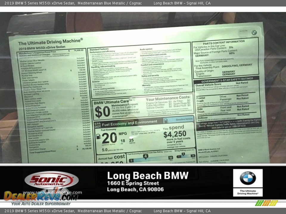 2019 BMW 5 Series M550i xDrive Sedan Mediterranean Blue Metallic / Cognac Photo #10