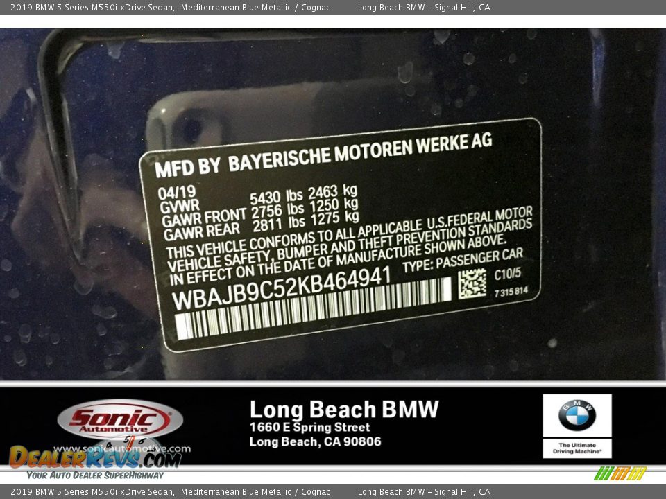 2019 BMW 5 Series M550i xDrive Sedan Mediterranean Blue Metallic / Cognac Photo #11
