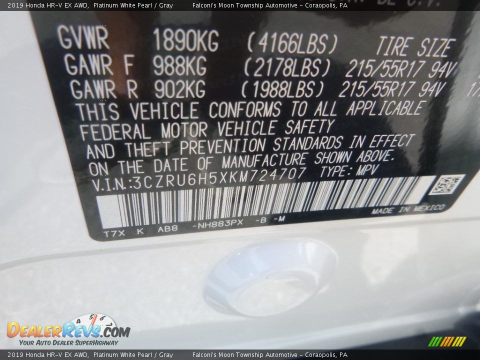 2019 Honda HR-V EX AWD Platinum White Pearl / Gray Photo #12
