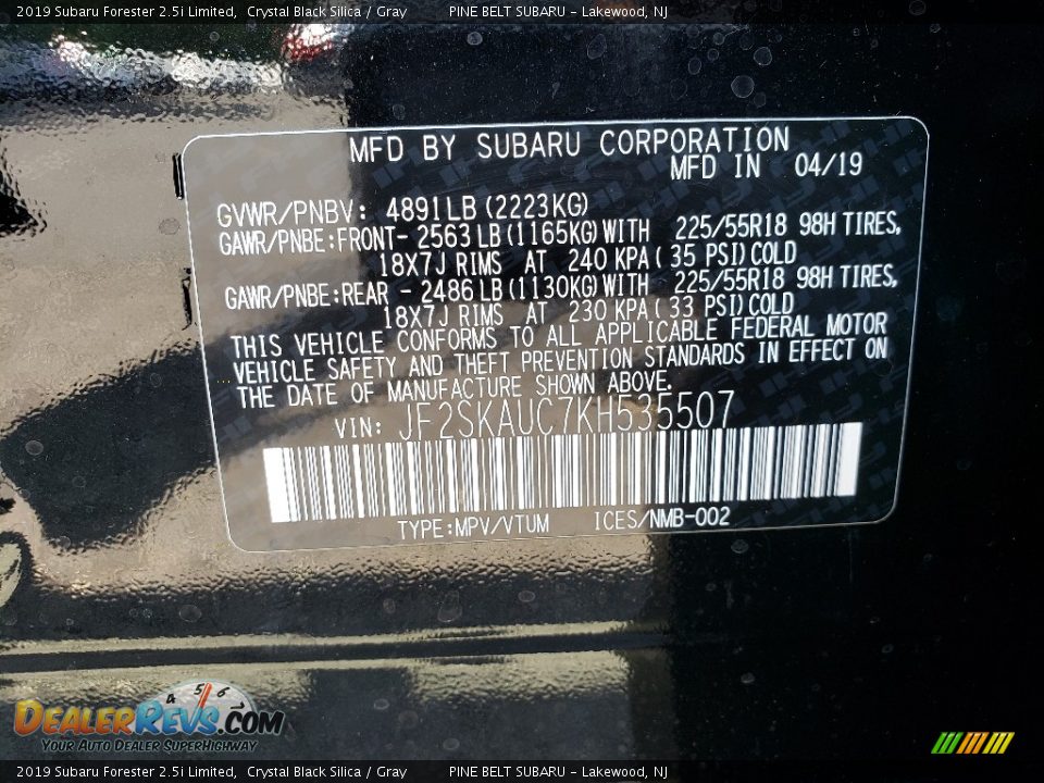 2019 Subaru Forester 2.5i Limited Crystal Black Silica / Gray Photo #10