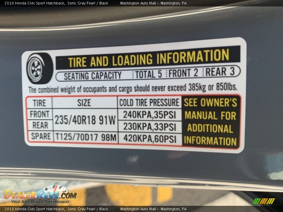 2019 Honda Civic Sport Hatchback Sonic Gray Pearl / Black Photo #8