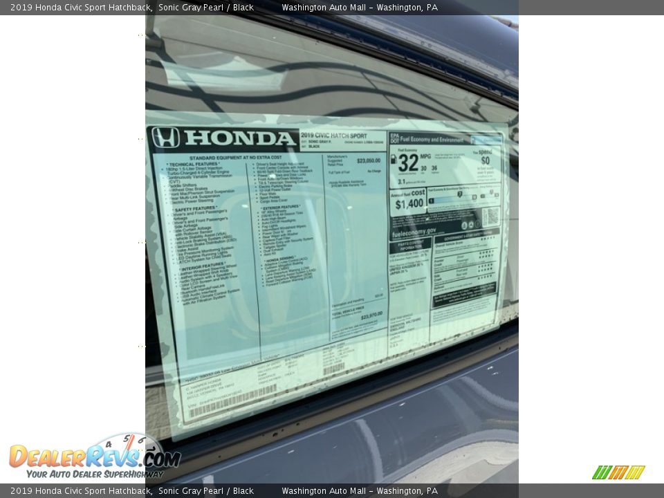 2019 Honda Civic Sport Hatchback Sonic Gray Pearl / Black Photo #15