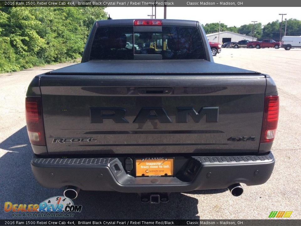 2016 Ram 1500 Rebel Crew Cab 4x4 Brilliant Black Crystal Pearl / Rebel Theme Red/Black Photo #6