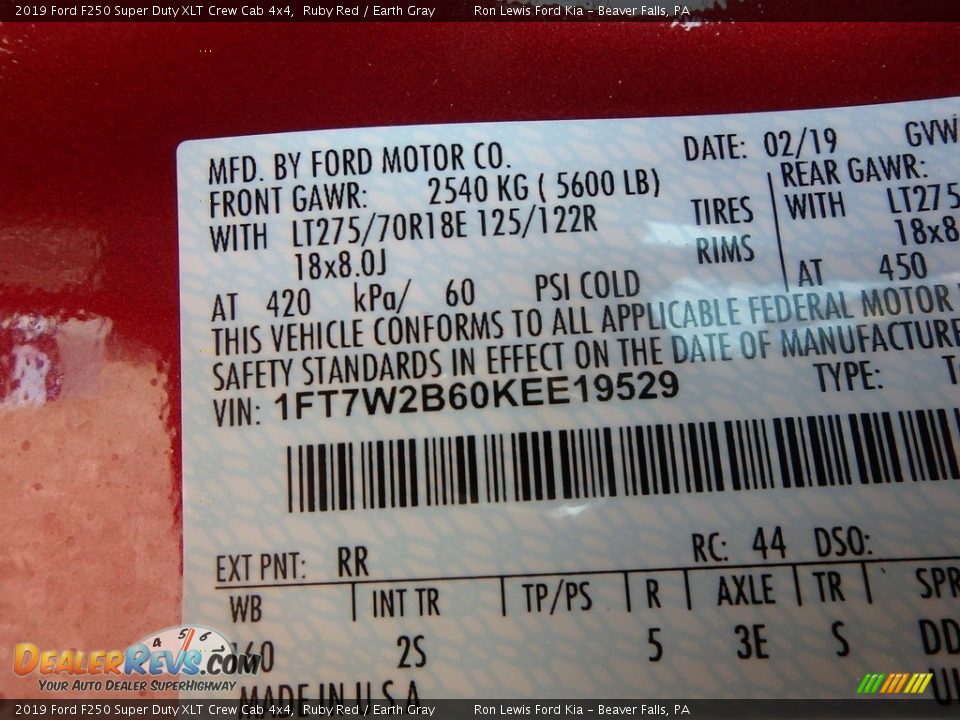 2019 Ford F250 Super Duty XLT Crew Cab 4x4 Ruby Red / Earth Gray Photo #11