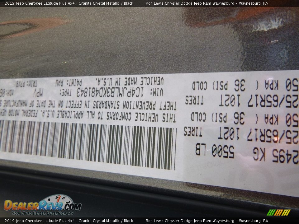 2019 Jeep Cherokee Latitude Plus 4x4 Granite Crystal Metallic / Black Photo #14