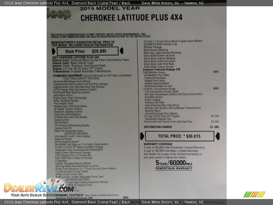 2019 Jeep Cherokee Latitude Plus 4x4 Diamond Black Crystal Pearl / Black Photo #36