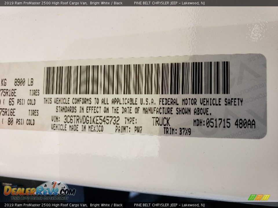 2019 Ram ProMaster 2500 High Roof Cargo Van Bright White / Black Photo #10