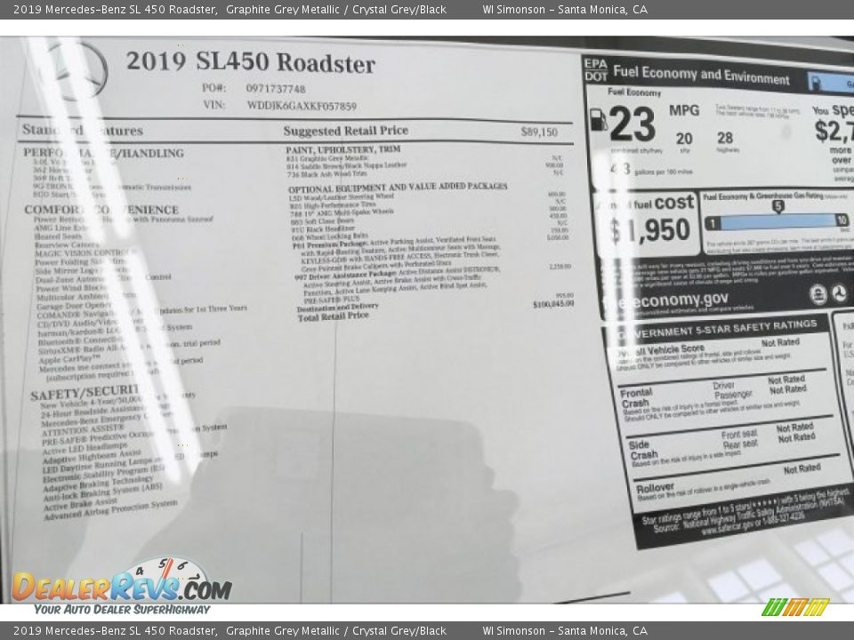 2019 Mercedes-Benz SL 450 Roadster Window Sticker Photo #10