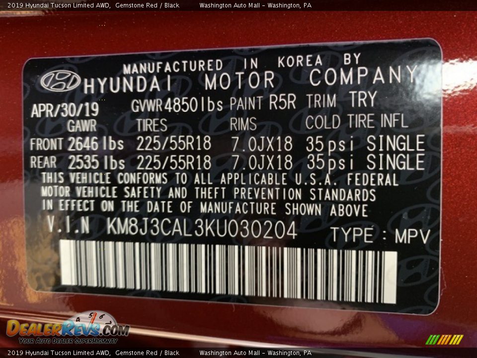 2019 Hyundai Tucson Limited AWD Gemstone Red / Black Photo #10