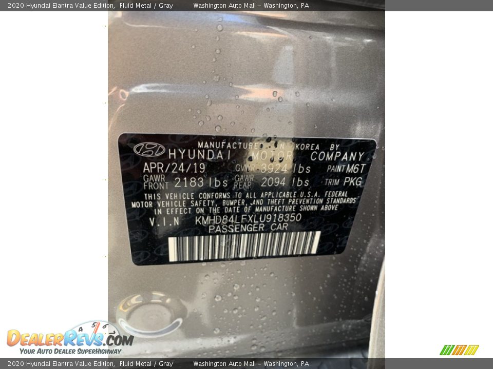 2020 Hyundai Elantra Value Edition Fluid Metal / Gray Photo #10