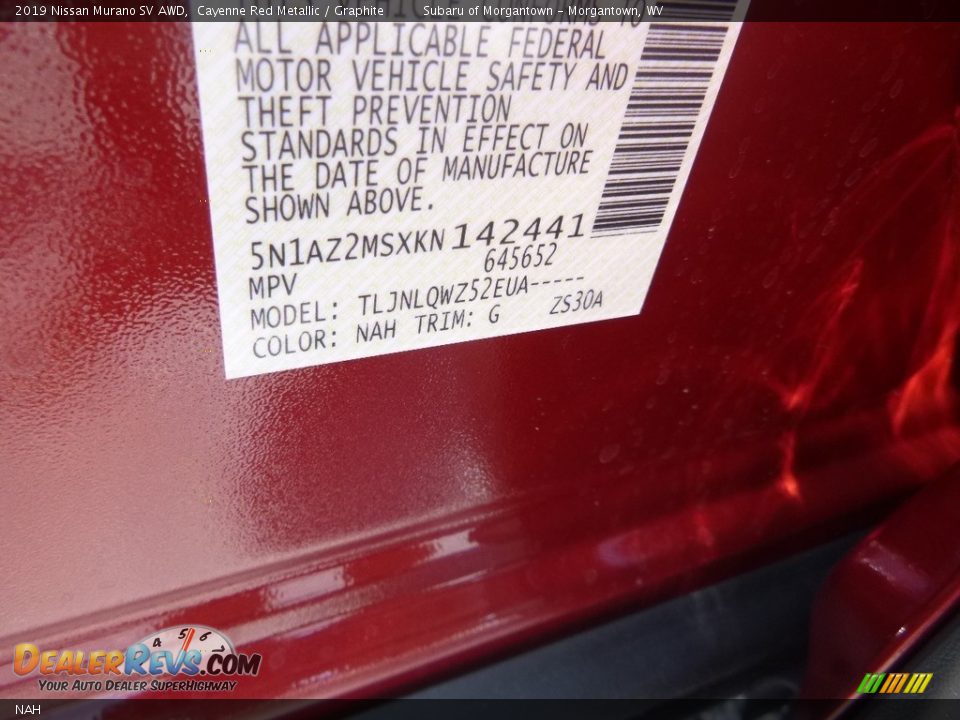 Nissan Color Code NAH Cayenne Red Metallic