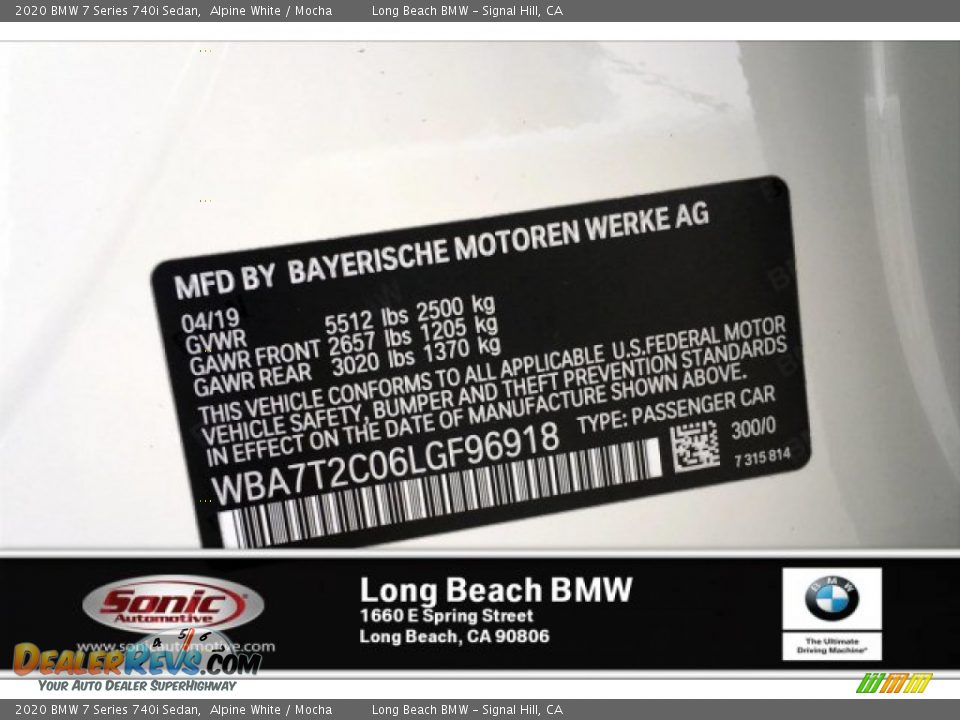 2020 BMW 7 Series 740i Sedan Alpine White / Mocha Photo #11