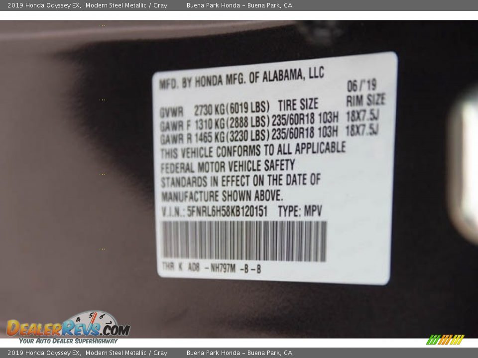 2019 Honda Odyssey EX Modern Steel Metallic / Gray Photo #18