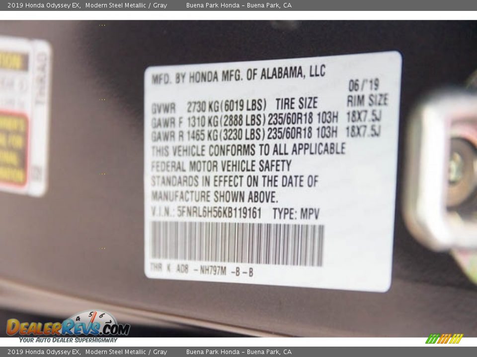 2019 Honda Odyssey EX Modern Steel Metallic / Gray Photo #18