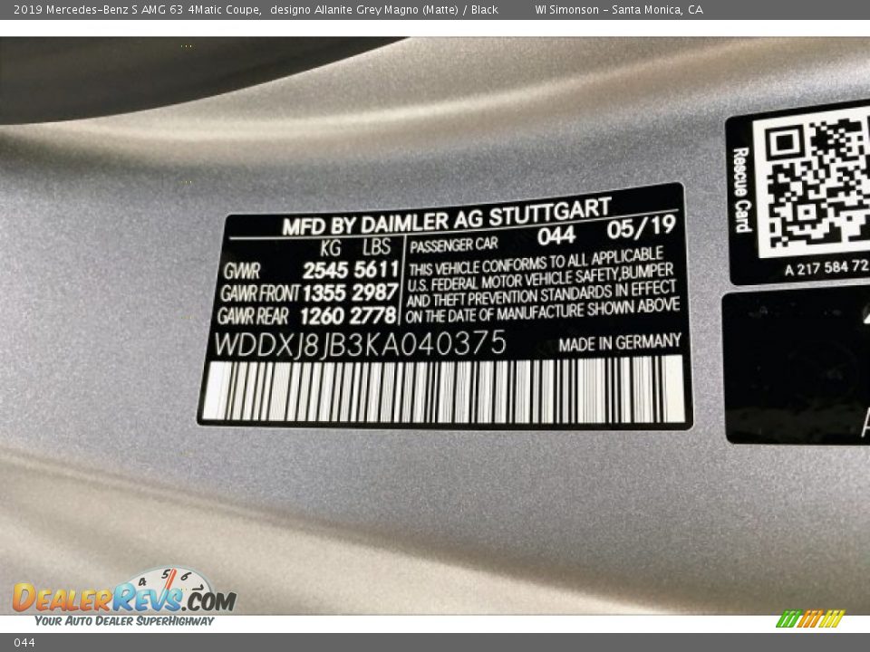 Mercedes-Benz Color Code 044 designo Allanite Grey Magno (Matte)