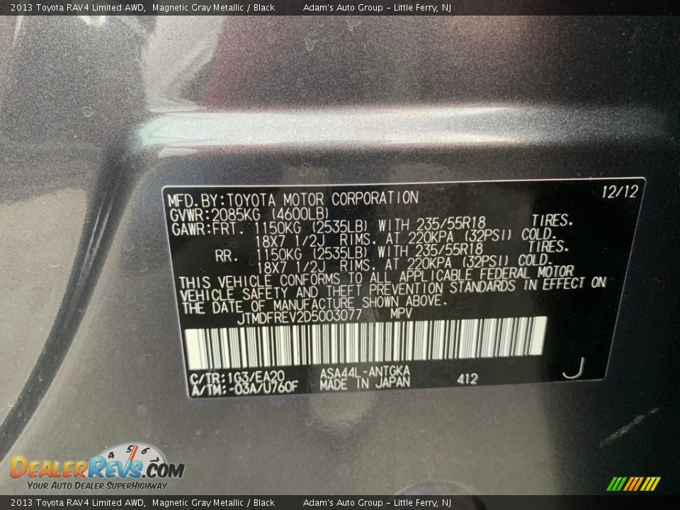 2013 Toyota RAV4 Limited AWD Magnetic Gray Metallic / Black Photo #25