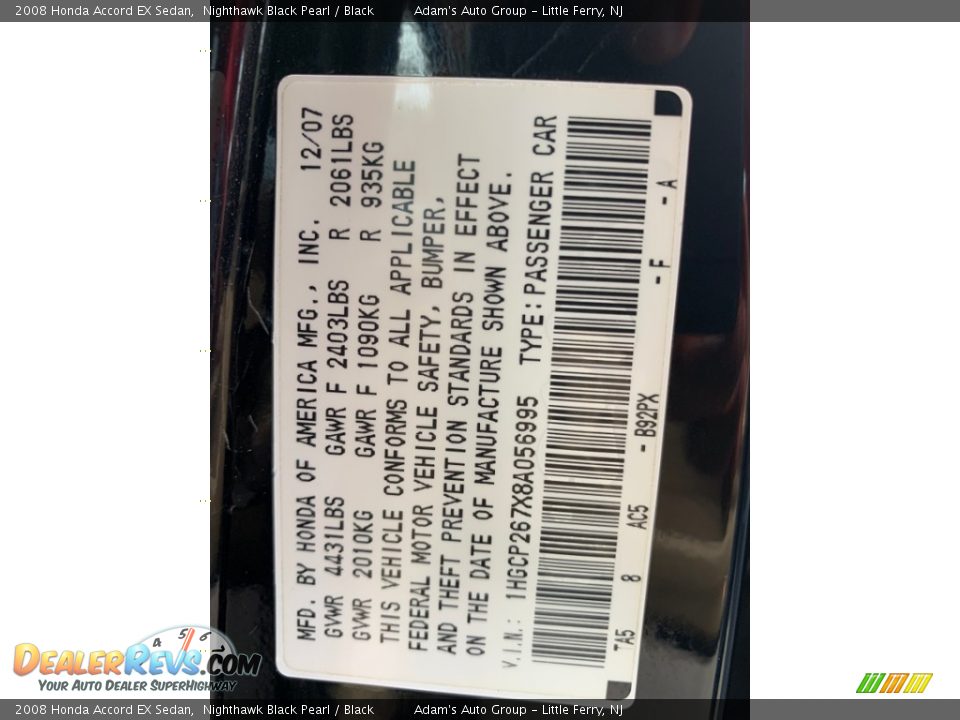 2008 Honda Accord EX Sedan Nighthawk Black Pearl / Black Photo #27