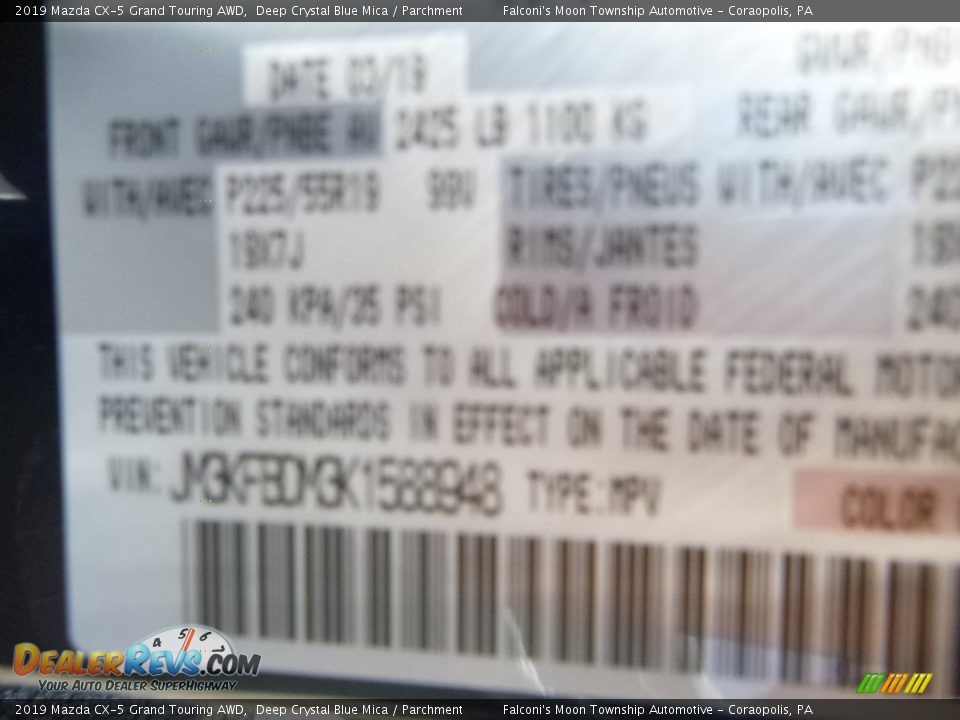 2019 Mazda CX-5 Grand Touring AWD Deep Crystal Blue Mica / Parchment Photo #12