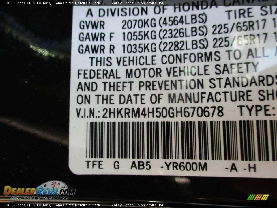 2016 Honda CR-V EX AWD Kona Coffee Metallic / Black Photo #20