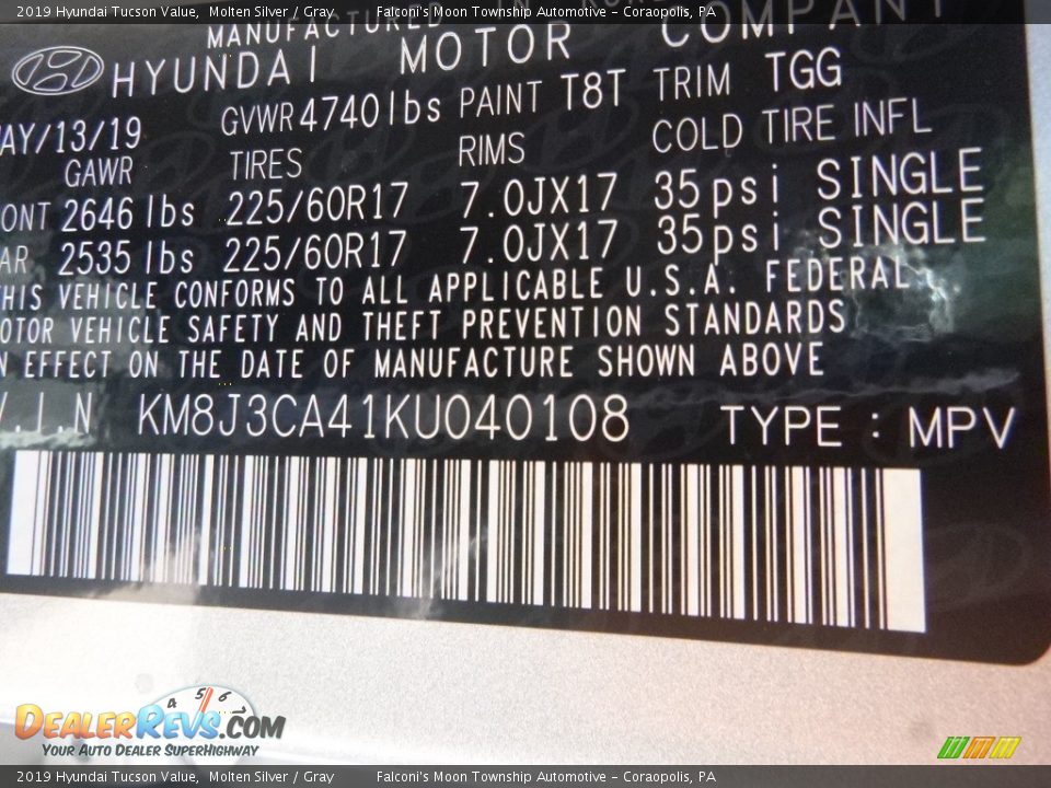 2019 Hyundai Tucson Value Molten Silver / Gray Photo #12