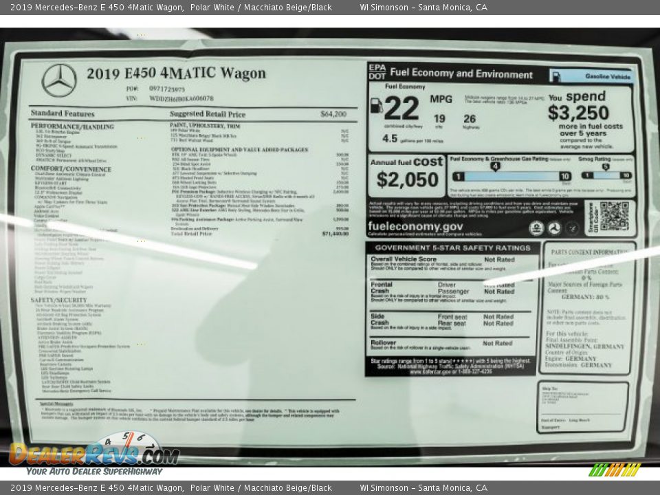 2019 Mercedes-Benz E 450 4Matic Wagon Polar White / Macchiato Beige/Black Photo #17